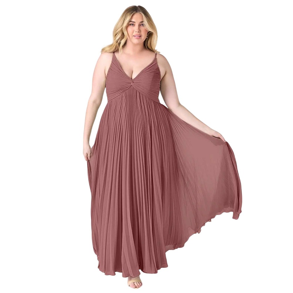Azazie Raychelle A-Line V-Neck Pleated Chiffon Dress Desert Rose 20